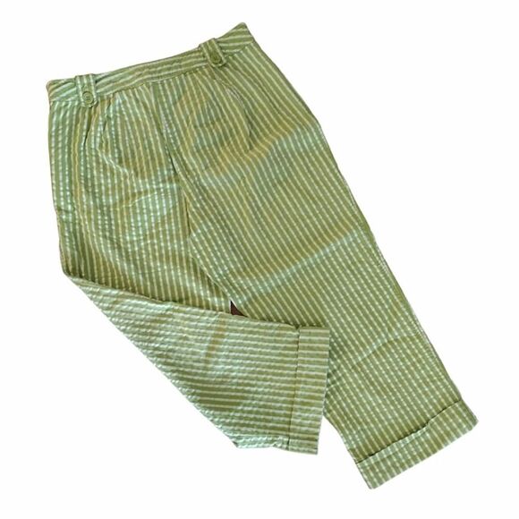 VTG 80s Lime Green Striped High Waist Stretch Mom Capri Pants SZ 8 - Picture 10 of 13